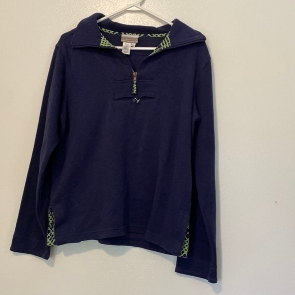 COLDWATER Creek mid zip collard pull over navy long sleeve pocket shirt